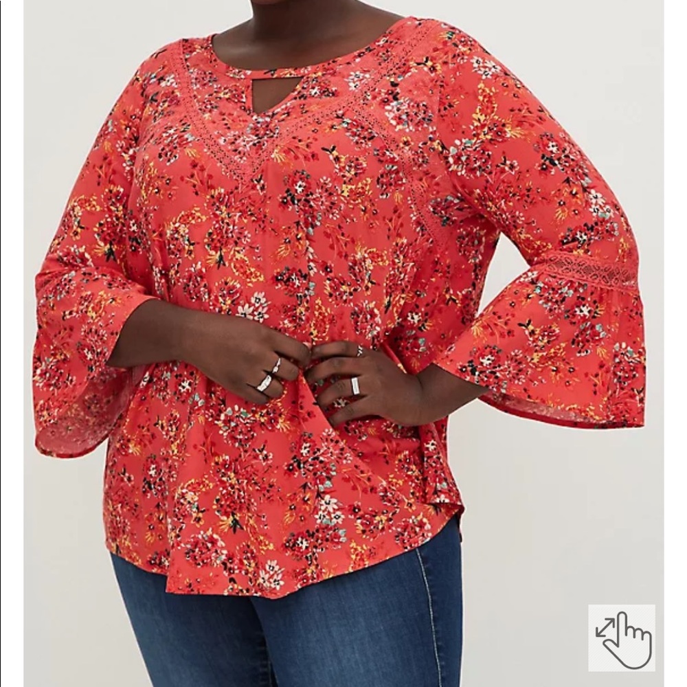 Torrid Bell Sleeve Blouse - Stretch Challis Floral Orange Size 2X Plus Size